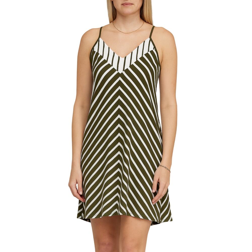 Laila Jayde Mitered Striped Racerback Mini Dress Olive Natural NWT Size Medium